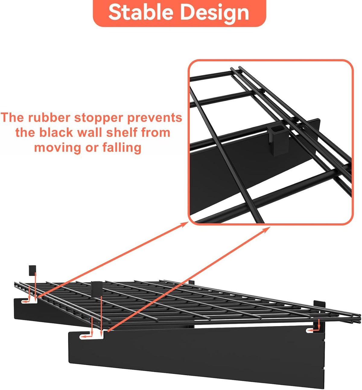 TORACK 2 Pack Garage Wall Shelves, 15" x 45" Wall Mounted Wire Shelves for Garage Heavy Duty Wall Shelving(Pack of 2, Black)