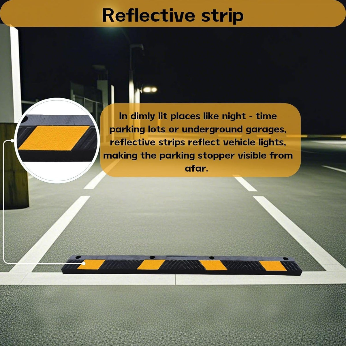 Heavy-Duty Parking Curb Wheel Stop - Driveway Vehicle Stopper for Cars, Trucks & RVs - Durable Rubber Car Barrier with Reflective Strip - Garage & Parking Lot Safety Curb Ramp (72" - 2Pack)