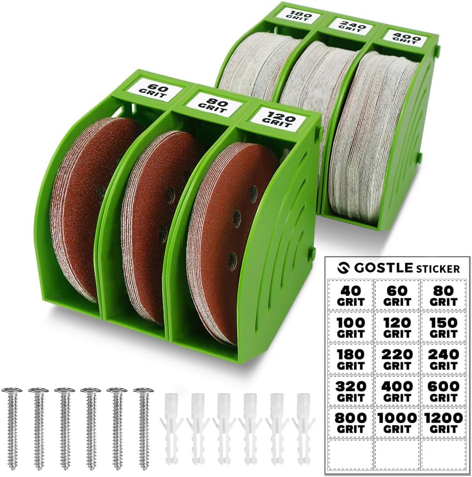 5 Inch Professional Sanding Discs Storage Bins - 6 Bins Set for Efficient Organization, Offset Snap-On Connection, Grit Classification, Space-Saving Design and Versatile Application, Green