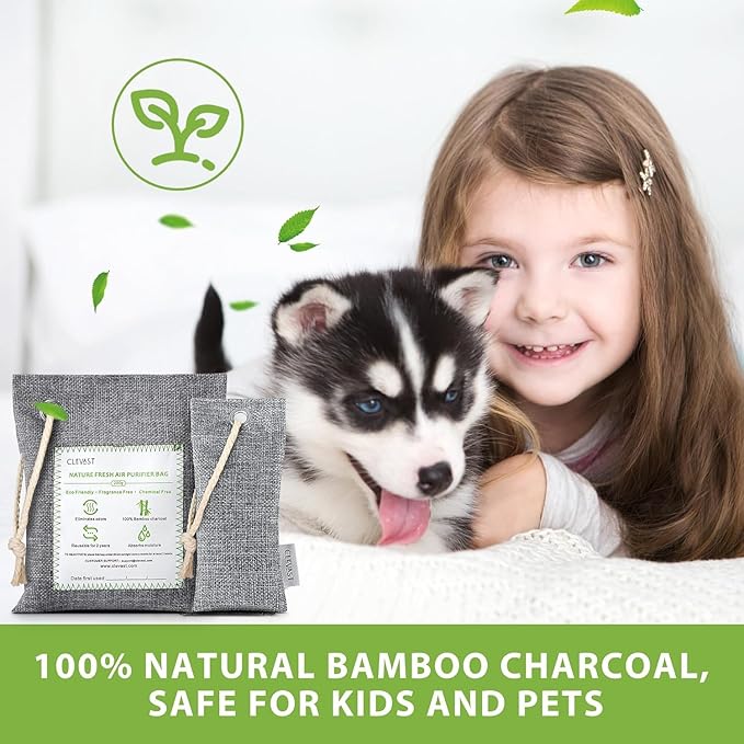 CLEVAST 14 Pack Activated Bamboo Charcoal Air Purifying Bags(2x200g, 12x50g), Natural Fresh Odor Absorber, Deodorizer and Moisture Eliminator, Air Purifier Bags for Home