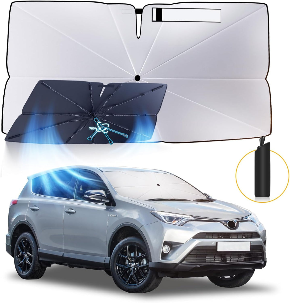 Windshield Sun Shade Umbrella: for Toyota RAV4-2013-2018 - Front Car Window Shades - Foldable Sunshades Block UV Keep Cool