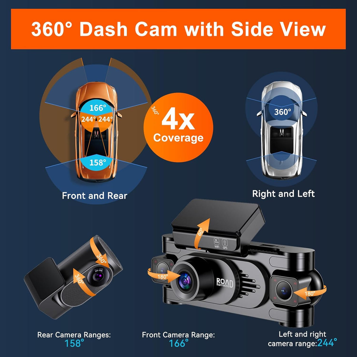 4K 360° DashCam for Cars,4 Channel Car Dash Cam Front and Rear Inside with 128GB Card Included,Voice Control,5.8G WiFi GPS,IR Night Vision, G Sensor, 24/7 Parking Mode &Loop Recording Dash Camera