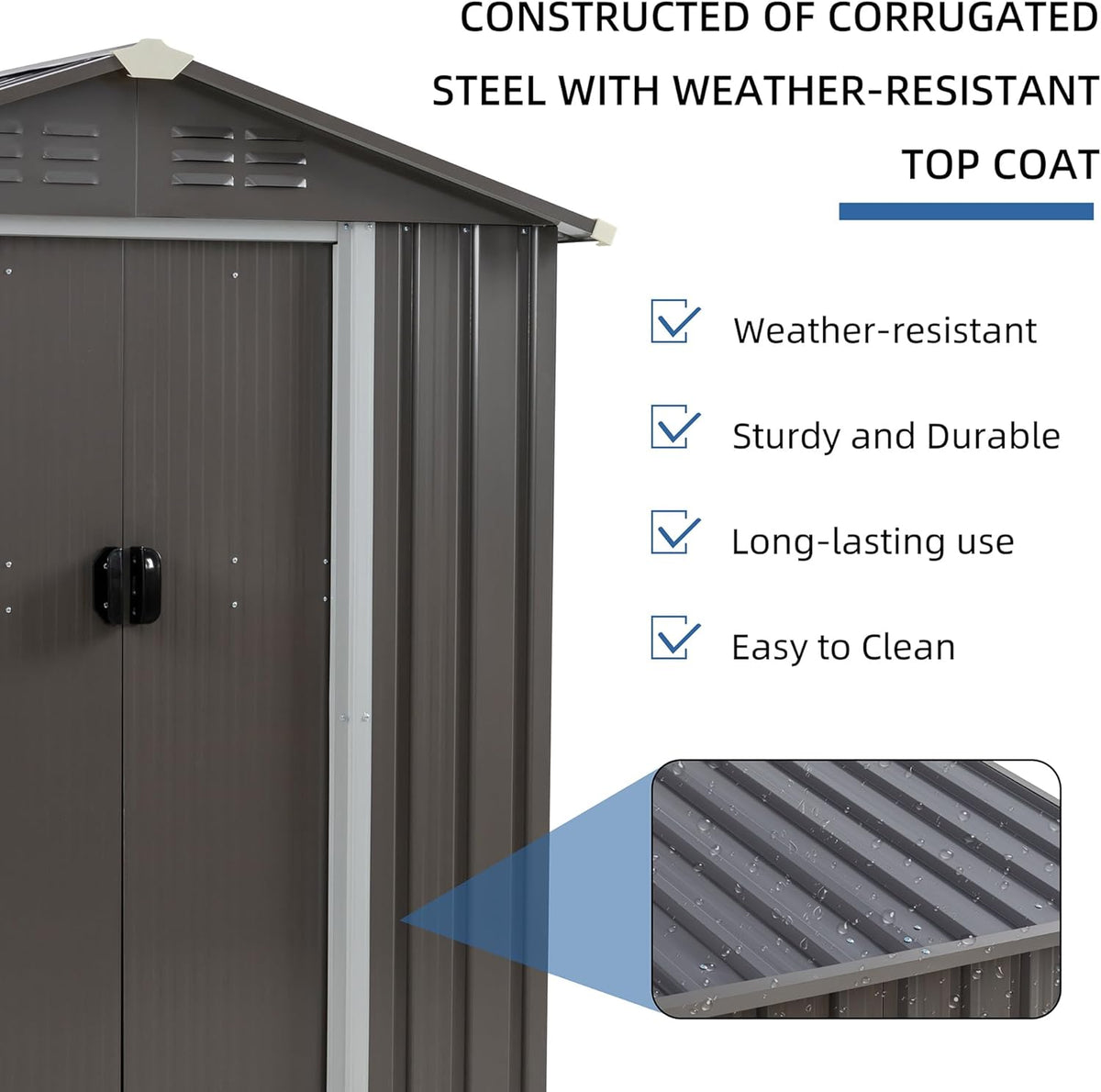 JY QAQA 5x3 FT Metal Outdoor Garden Storage Shed,Waterproof Metal Garden Sheds with Window and Lockable Double Door,Weather Resistant Steel Tool Storage House Shed forPatio,Lawn
