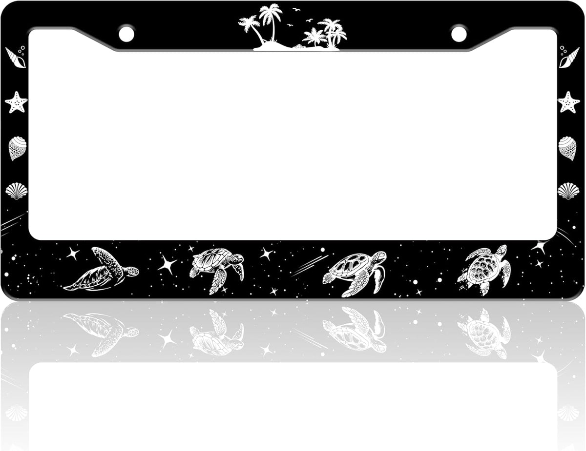 Turtle License Plate Frame Beach Shell Animal License Plate Holder for Front or Rear Car Tags Stainless Steel Funny Car Decoration with Screws 6.3 X 12.2 in