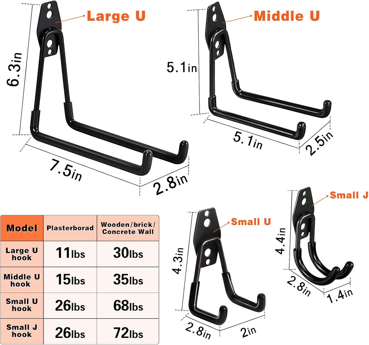 Garage Hooks,16 Pack Garage Hooks Heavy Duty,Utility Steel Garage Storage Hooks,Wall Mount Garage Hanger&Organizer for Organizing Power Tools,Ladders,Bulk Items,Bikes,Ropes and More Equipment