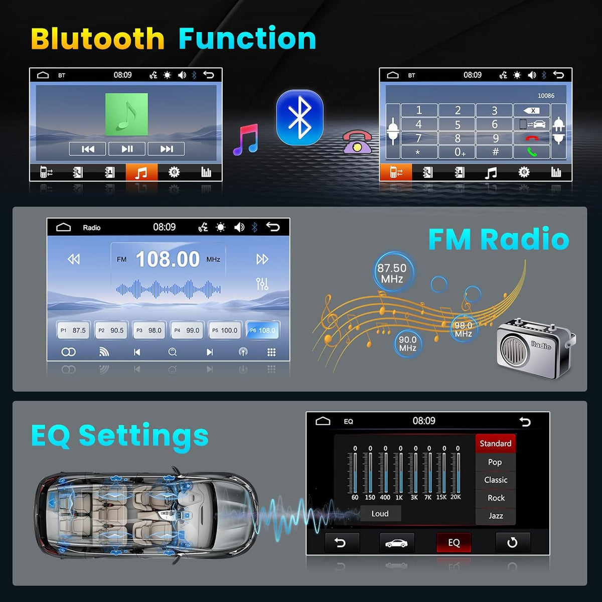 Double Din Car Stereo with 7 Inch HD Touchscreen Radio with Mirror Link Video Output Bluetooth FM Radio EQ FM/MP3/MP4/Subwoofer AUX/TF/USB Port, Car Audio Receivers with SWC Backup Camera MIC