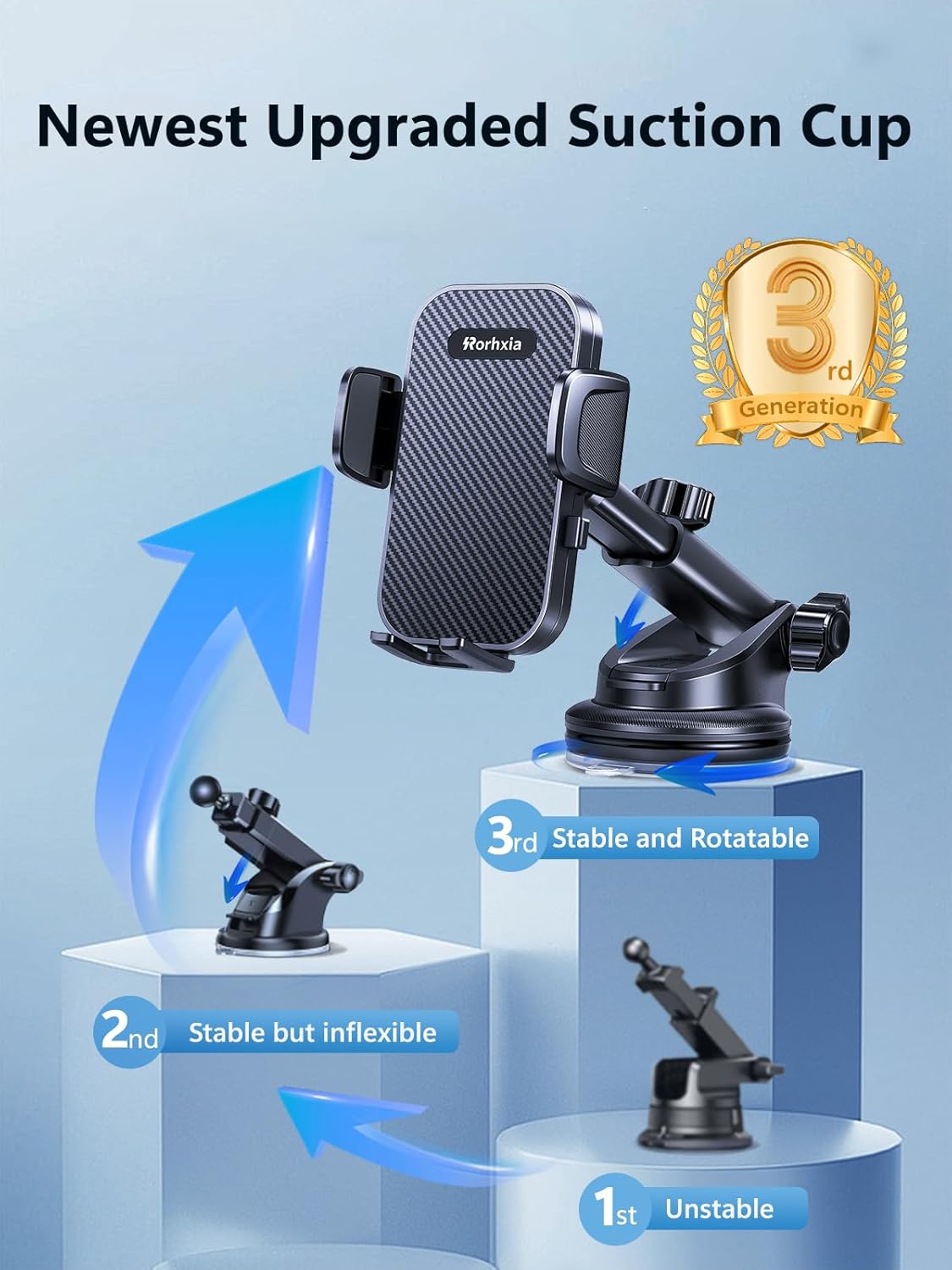 [Military-Grade 3-in-1 Blue Phone Holders for Your Car, [2025 Most Stable and Flexible Suction Cup] Vent Dashboard Windshield Cell Phone Mount Car Fit for All Phones, iPhone, Samsung