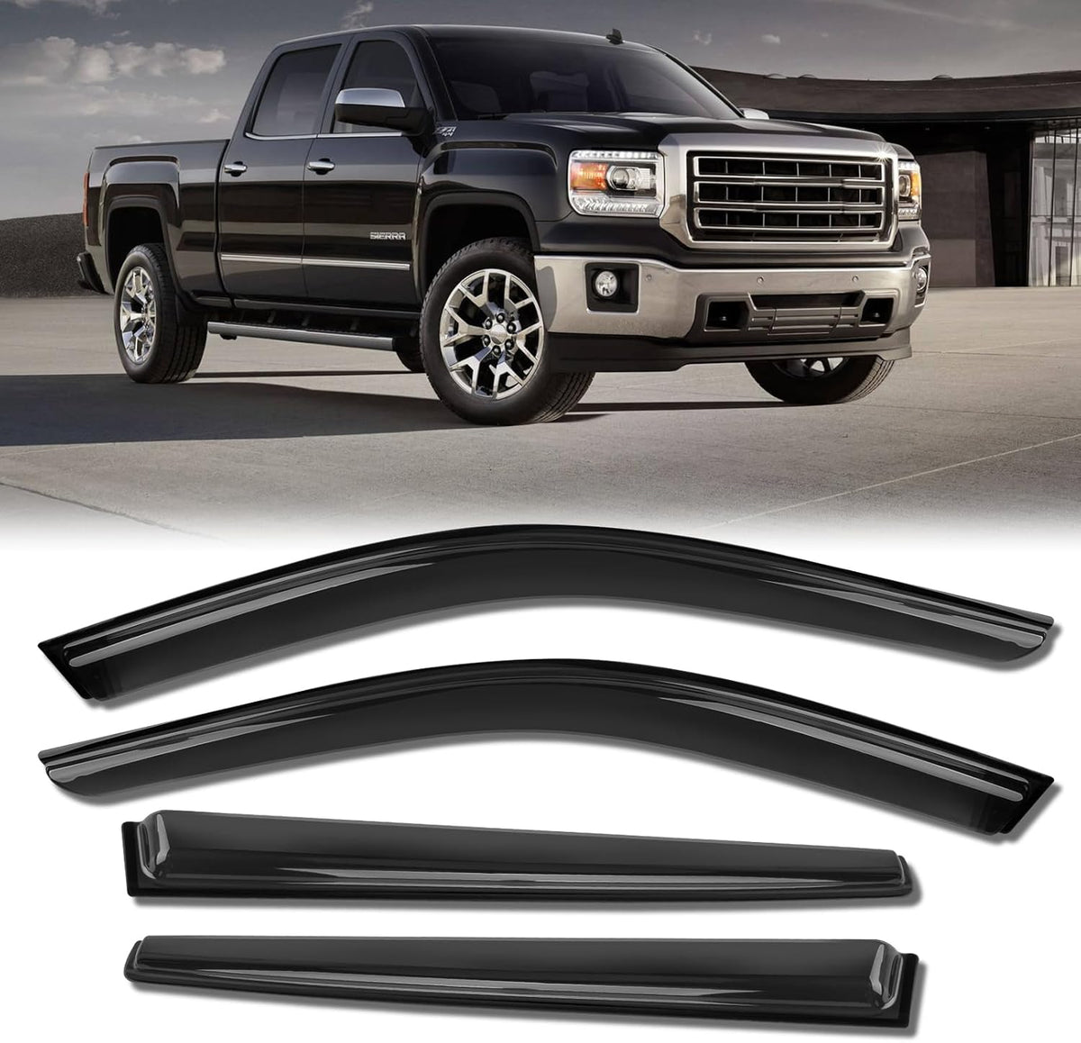 Rain Guards for Car Windows, Tape-On Window Visors Rain Guards Fit for 2019-2024 Chevy Silverado 1500/GMC Sierra 1500 Crew Cab, Window Deflectors, Vent Visors Car Accessories, 4 Pieces