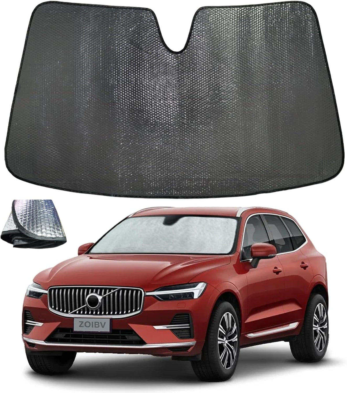 Windshield Sun Shade for Volvo XC60 2018-2025 - 5-Layer Bubble Foldable Front Window Shade Sun Visor Accessories - Blocks Heat & UV Rays
