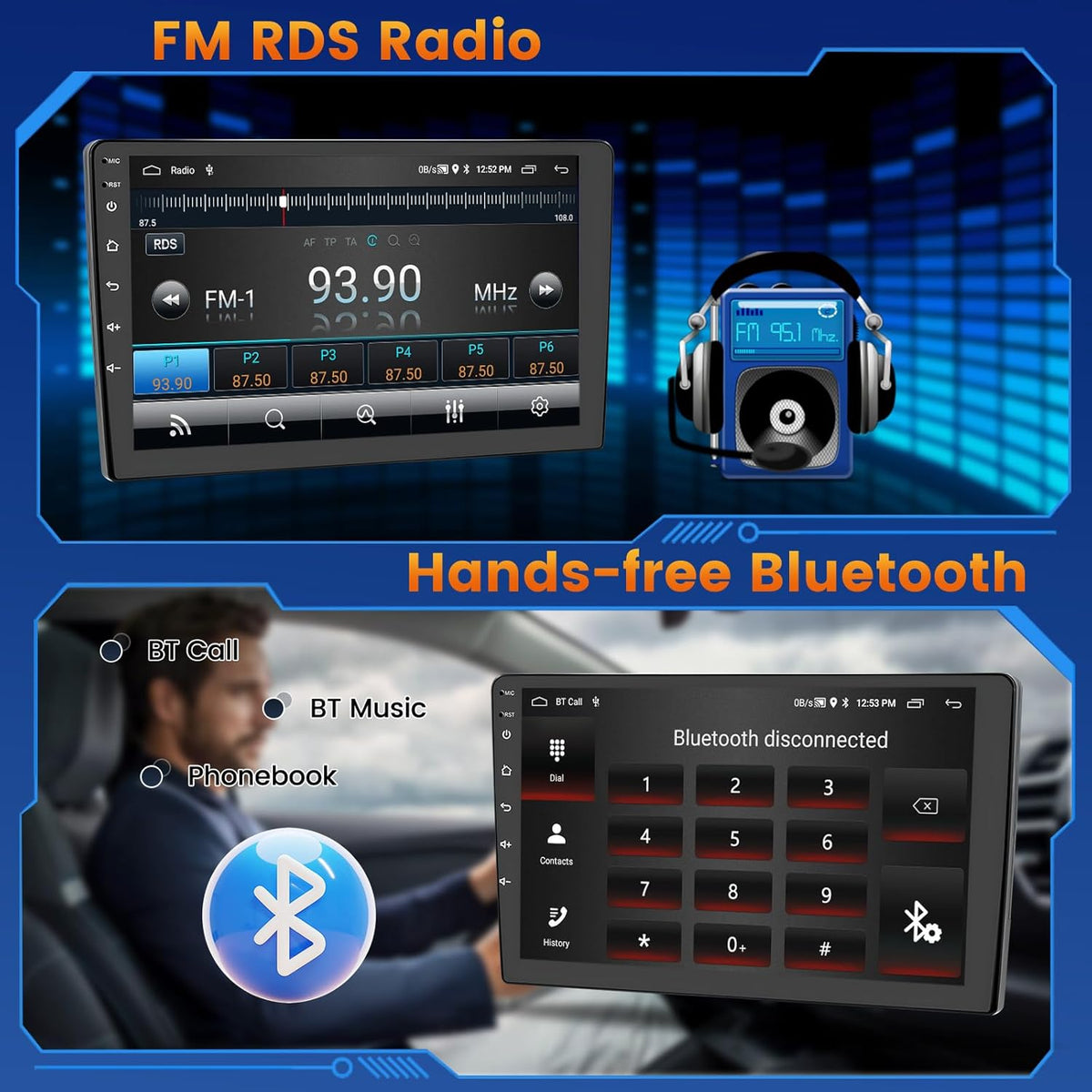 [2G+64G] Android 15 Car Stereo for Kia Cerato K3 Forte 2013-2018 with Wireless CarPlay Android Auto, 9 Inch HD Touch Screen with WiFi GPS Bluetooth FM/RDS Radio SWC USB Backup Camera MIC