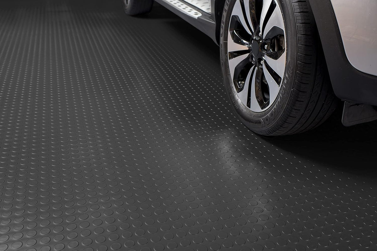 G-Floor Seamless Sheet Vinyl Shed Flooring Cover with Bonded Fibrous Backing - Coin Pattern (8' x 10', Slate Grey)