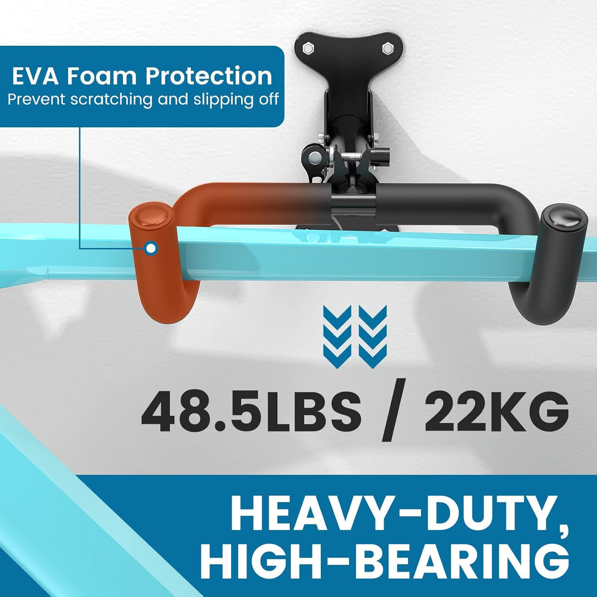 Bike Wall Mount - [1 Pack] EVA Foam Padded up to 48.5 lbs, Carbon Steel, Valve Mechanism, Heavy-Duty Adjustable Bike Wall Hanger for Road, Mountain and Hybrid Bikes, Garage & Apartment