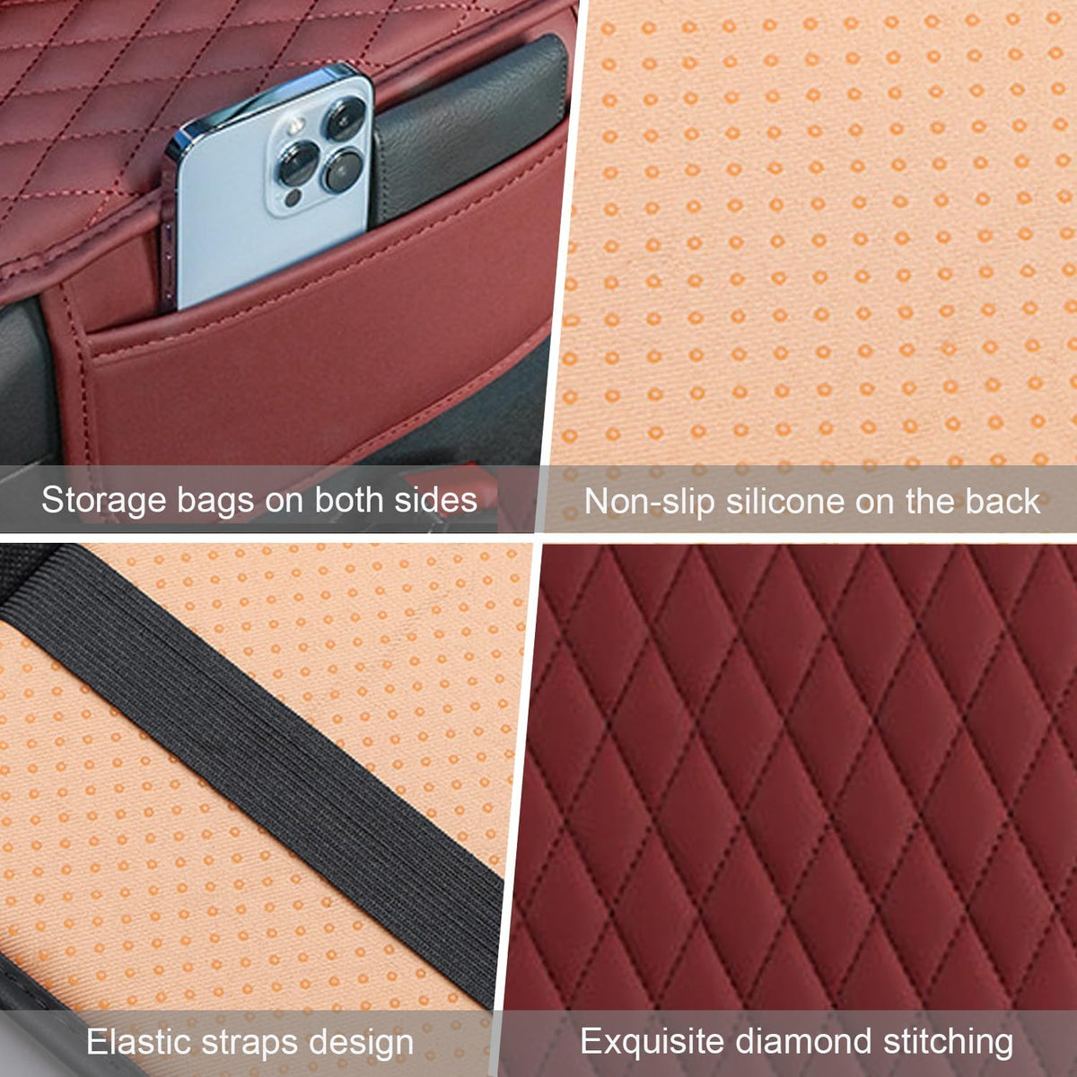 Car Center Console Cover, Upgraded Leather Armrest Seat Box Cover with 2 Storage Bags, Universal Waterproof Car Armrest Cover Cushion Comfortable Car Decor Accessories for Most Vehicles (Red)