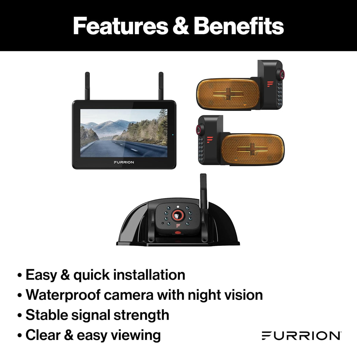 Furrion Vision S+ RV Backup Camera/Observation System with 5" Monitor, Left/Right Side Cameras, Rear Sharkfin, Infrared Night Vision, Live Streaming, Wide Viewing Angle - FOS5HTAEN