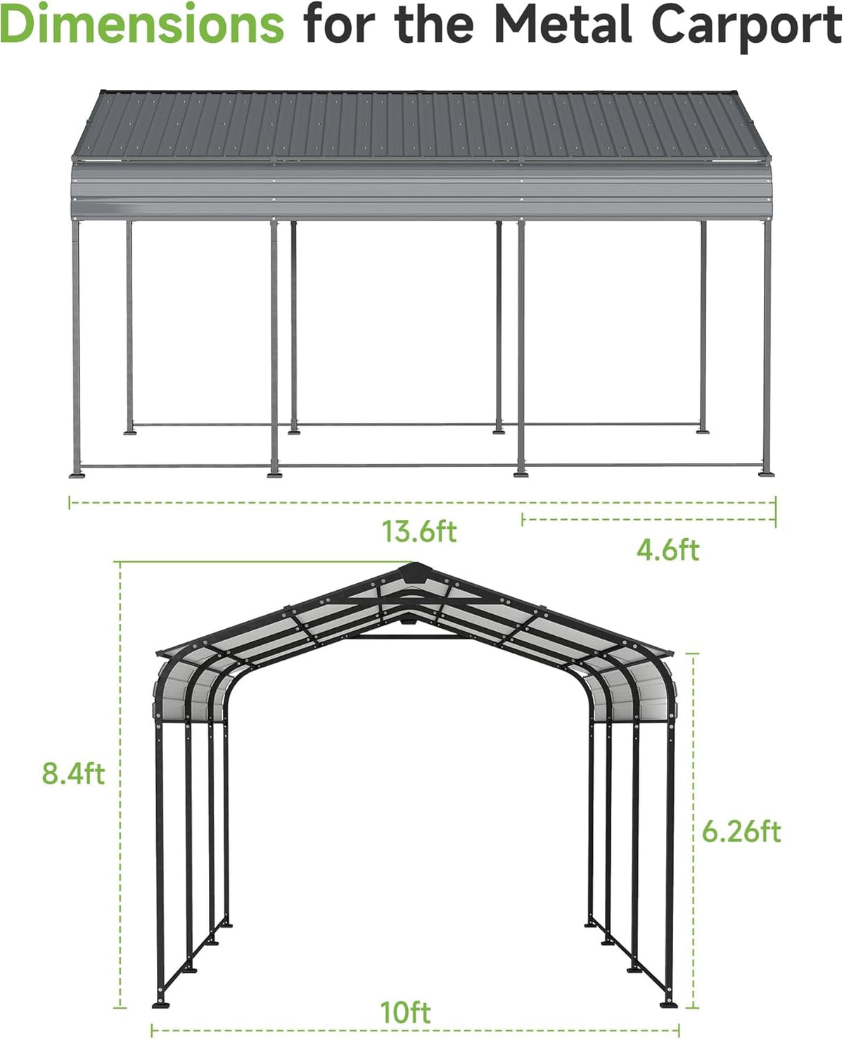 10×15FT Metal Carport, Heavy Duty Car Port, All-Weather Outdoor Storage Trucks, Boats, Cars, Galvanized Steel Roof, Vertical Stripe Design