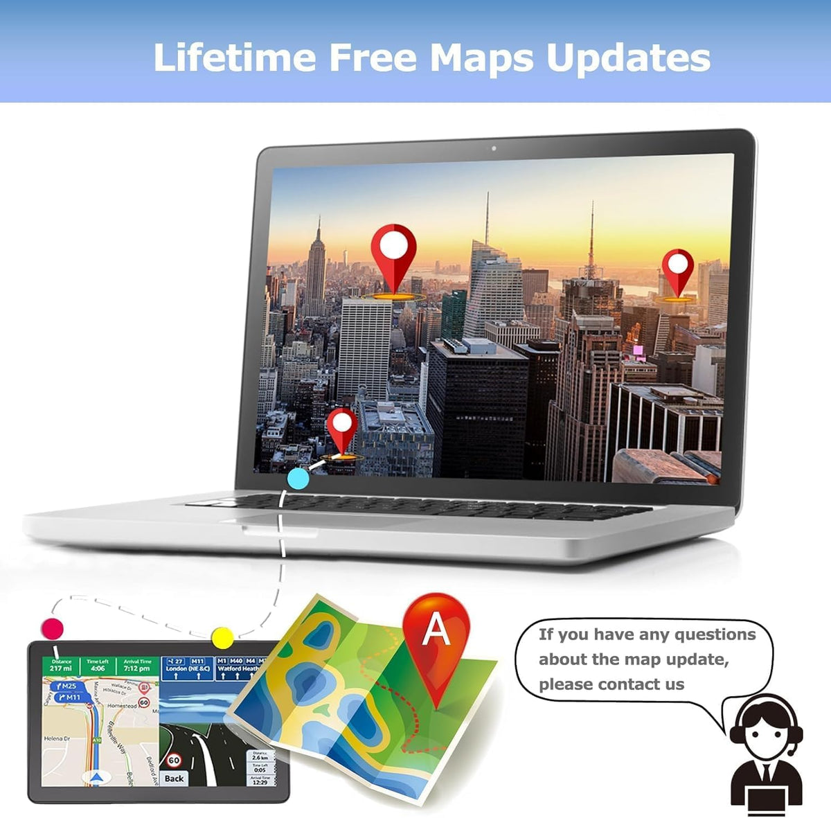 GPS Navigator for Car Truck RV, Latest 2025 Map, 9 inch Touch Screen Real Voice Spoken Turn-by-Turn Direction Reminding Navigation System for Cars, Vehicle GPS with Speed and Red Light Warning