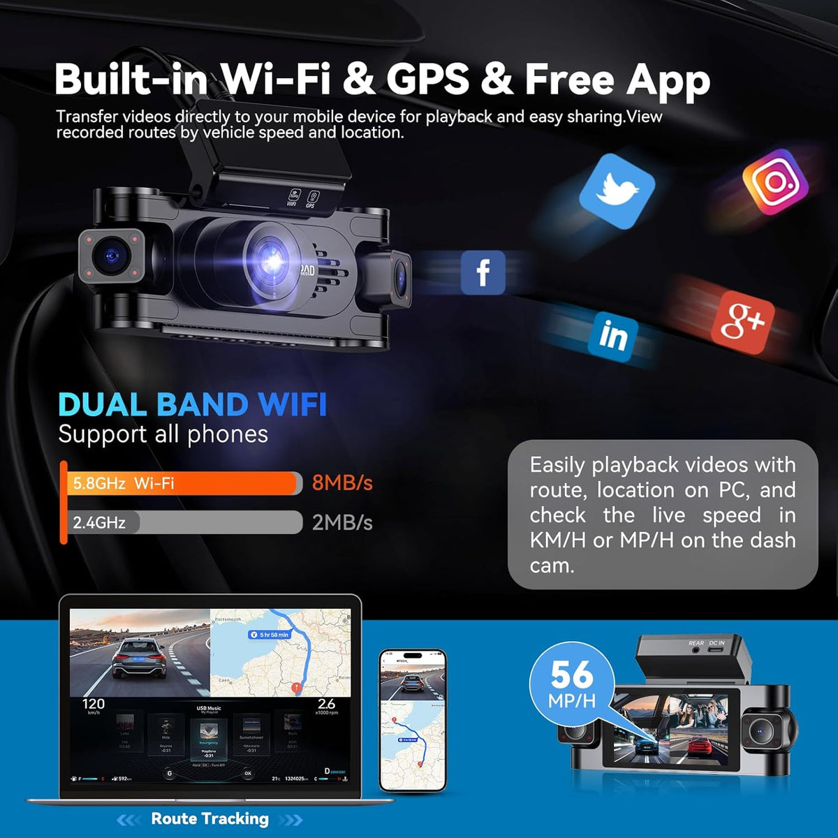 4K 360° DashCam for Cars,4 Channel Car Dash Cam Front and Rear Inside with 128GB Card Included,Voice Control,5.8G WiFi GPS,IR Night Vision, G Sensor, 24/7 Parking Mode &Loop Recording Dash Camera