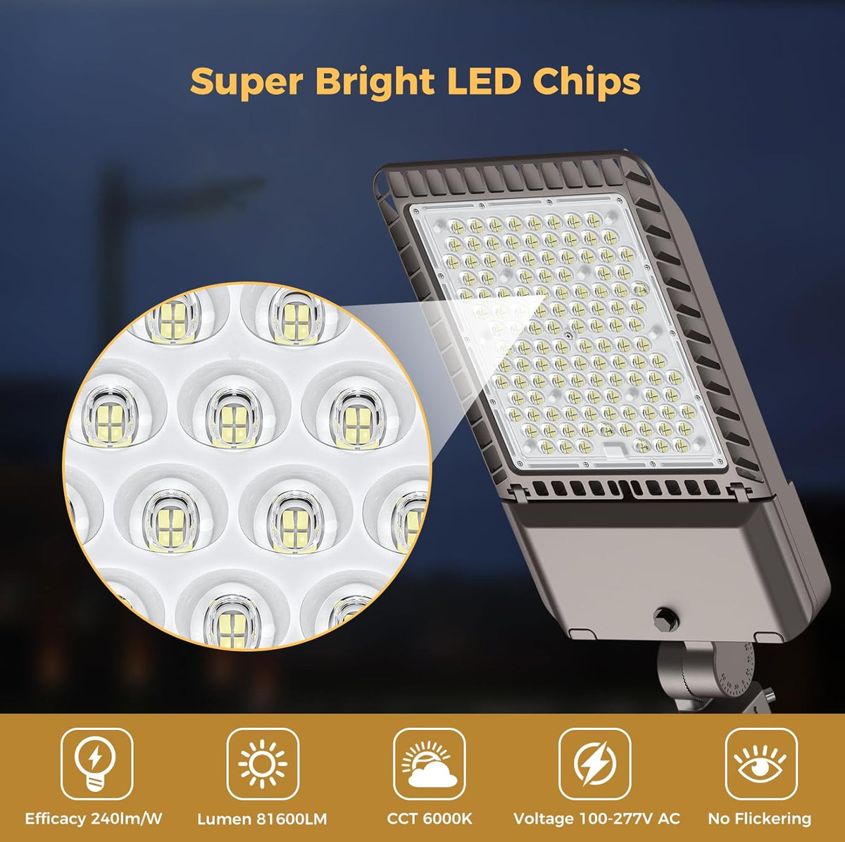 340W LED Parking lot Lights Commercial Oudoor Lighting Street Light with Dusk to Dawn Photocell 61200LM 6000K IP65 Waterproof 100-277V for Driverway Parking Lot 6 Pack