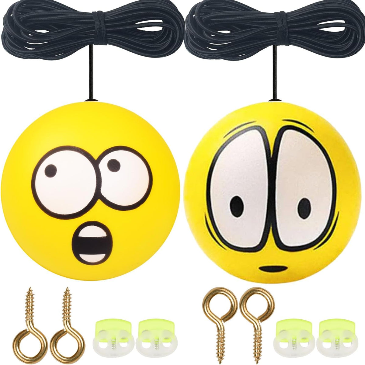 2 Sets Double Garage Parking Aids, Includes 2 Pieces Parking Assist Balls Garage Ball Stopper, 4 Pieces Plastic Cord Locks and 4 Pieces Screw Hooks Garage Parking Indicators for Car Parking