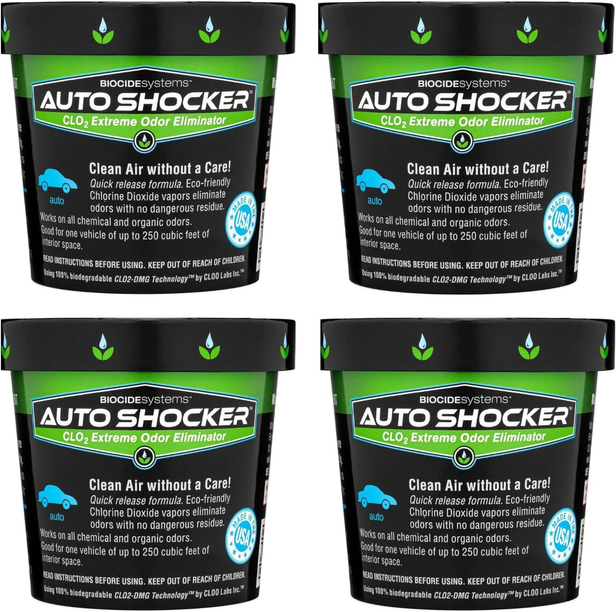 Auto Shocker Strong Quick Release Car Odor Eliminator, Eco-Friendly Smell Remover for Tough Odors in Vehicle Interiors, Up to 250 Cubic Feet (4-Pack)
