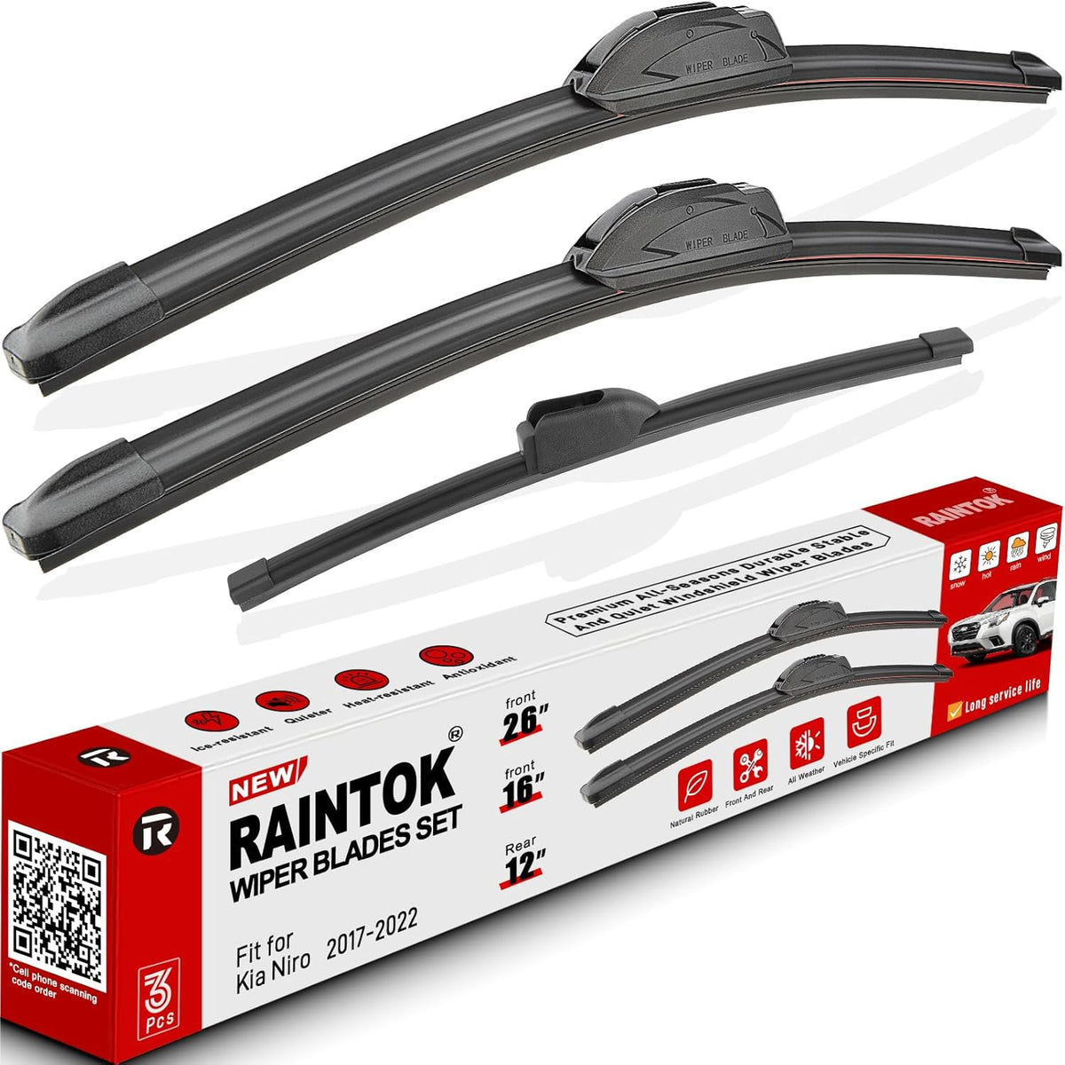 Windshield Wiper Blades Replacement for Kia Niro 2017 2018 2019 2020 2021 2022 Original Factory Quality Front Rear Wipers Blade Set for My Car - 26" 16" 12" (Pack of 3)