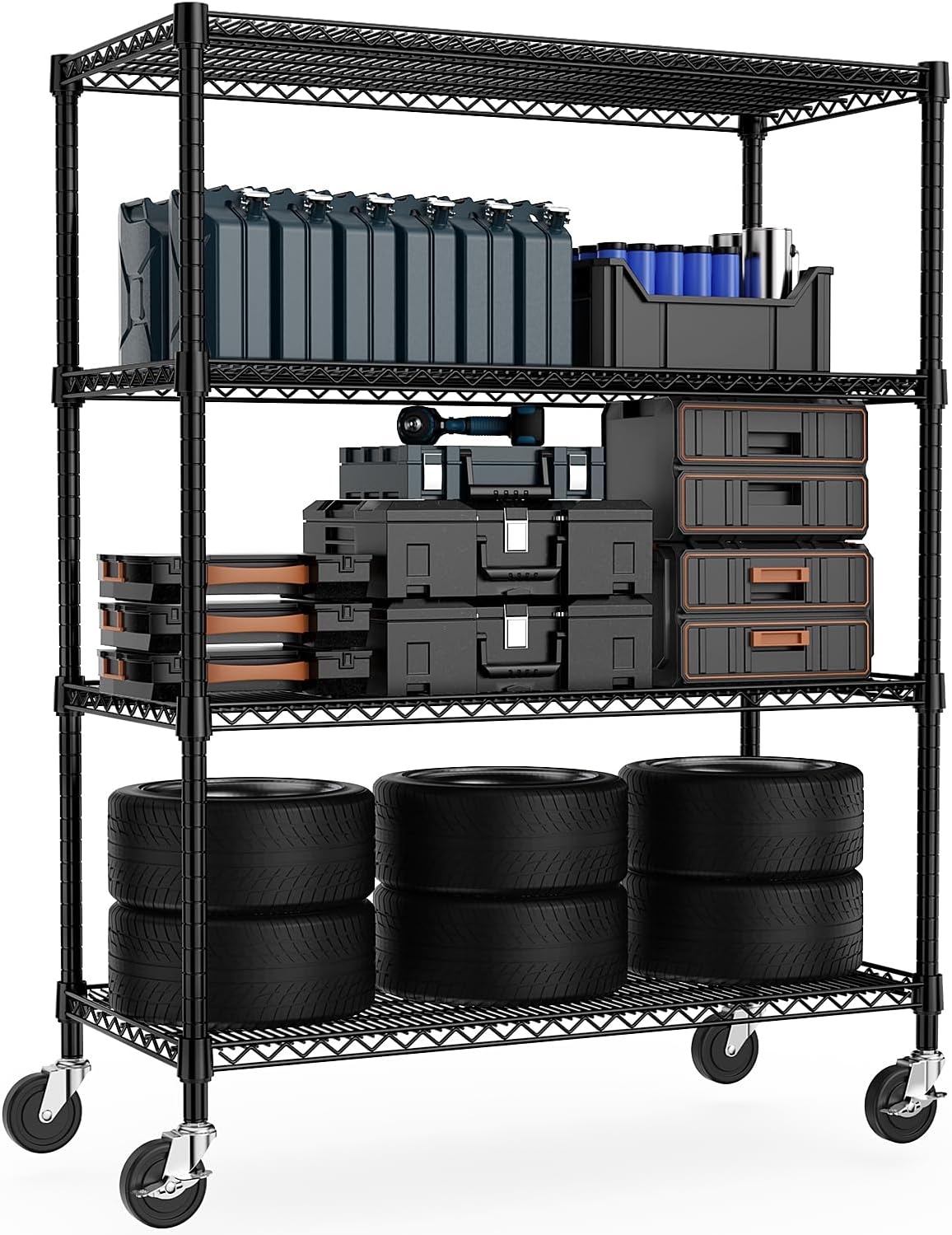 Industrial Metal 4 Tier Shelving for Garage, Pantry, Warehouse, Basement Utility Room, Storage Rack Metal Shelving Unit, Shelf Organizer, Black 23.6" D x 53.2" W x 73.6" H