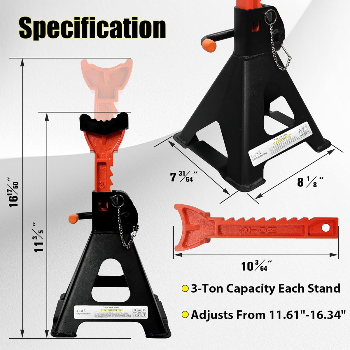 Upgraded Jack Stands 3 Ton (6,600 LBs) with 2 Crossbars and Double Pin Locking,Safe and Stable,Jack Stands 11.61"-16.34" Adjustable with Rubber Pads for Trucks,Home,Garage, SUV, Car,UTV/ATV,1 Pair