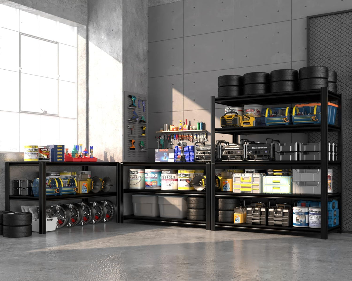 5 Tier Metal Shelving Unit 84" H x 55" W x 24" D, 3000LBS Adjustable Storage Shelves, Heavy Duty Garage Shelves for Warehouse, Basement, Kitchen, Pantry, Living Room, Black