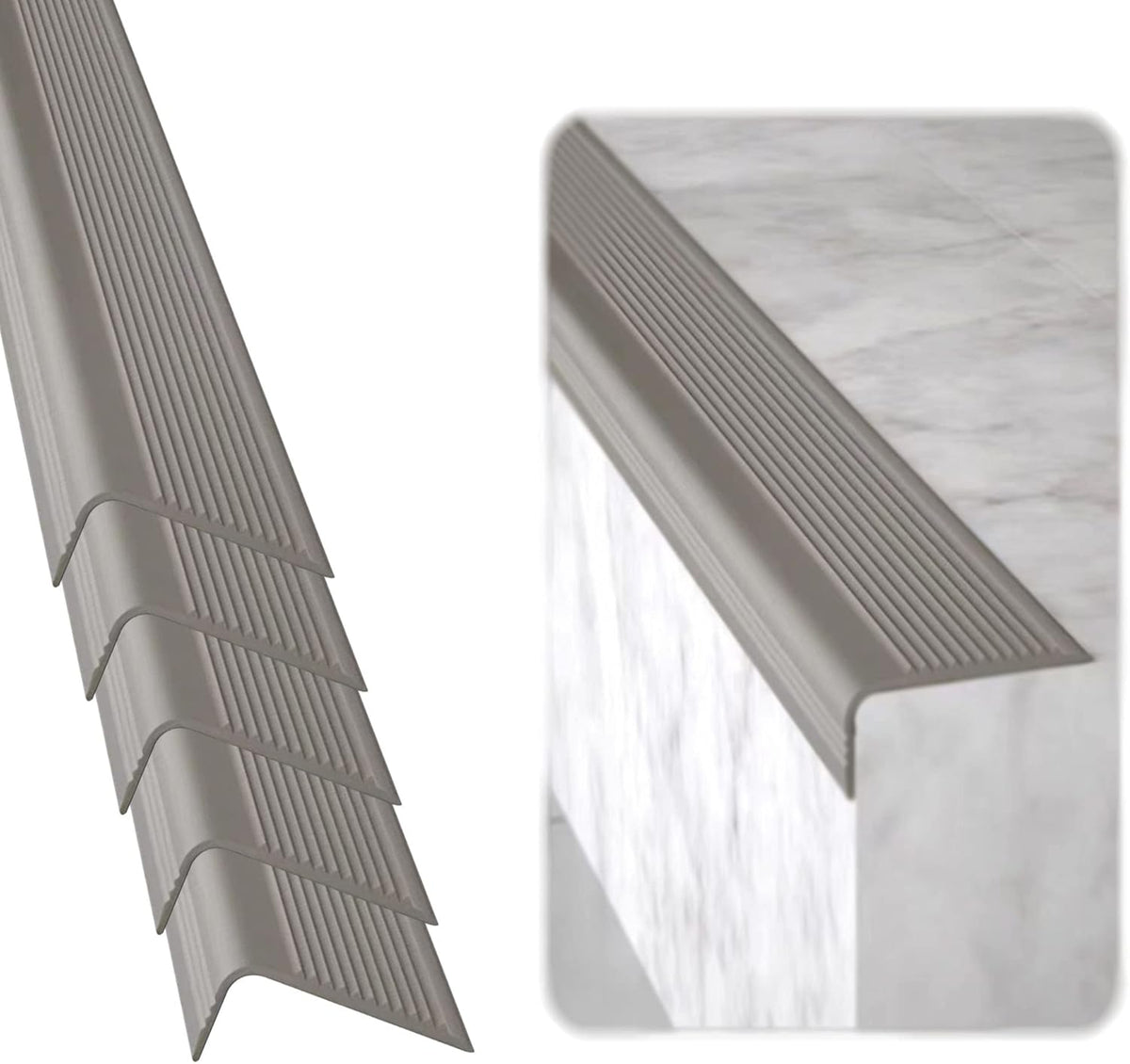 Rubber Bond Stair Edge Protector (Pack of 5) 36x2x1 inch Anti-Slip Stair Corner Trim Rubber Strips - Waterproof Self-Adhesive Staircases for Outdoor & Indoor Uses | Protect Kids & Pets - Grey