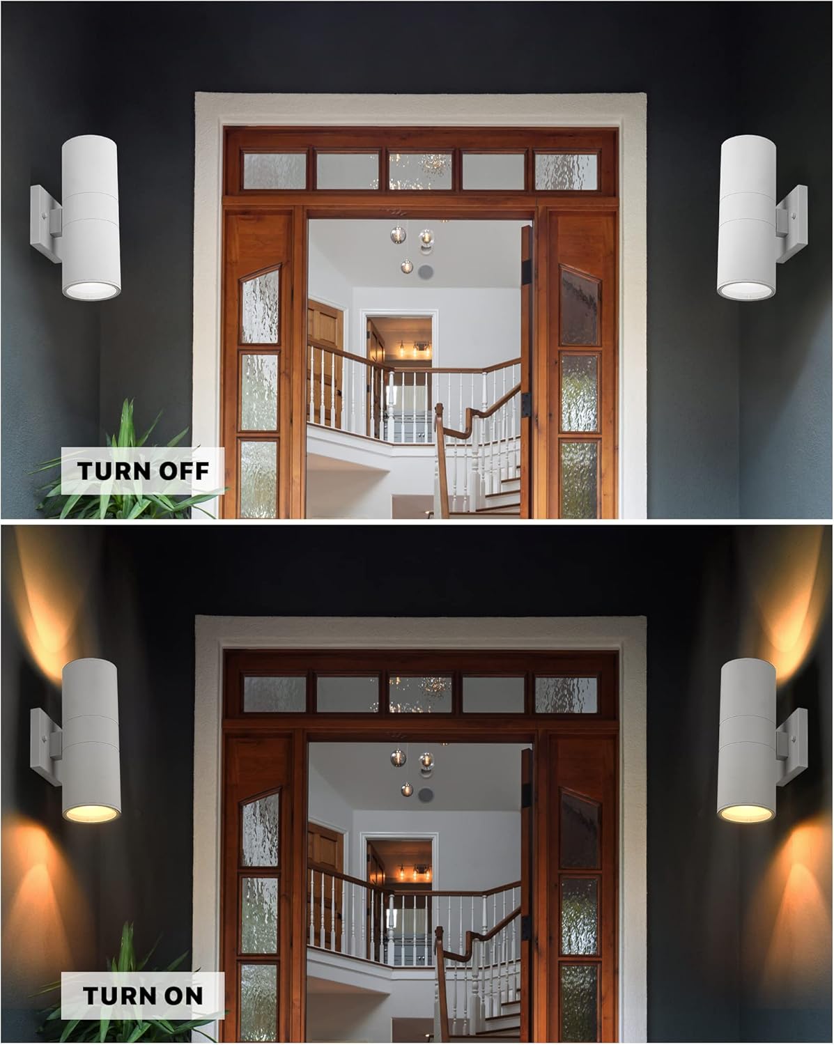 Ken & Ricky White Outdoor Wall Sconce, Outside Up and Down Wall Lights, Modern Exterior Light Fixtures with Tempered Glass Cover for House Porch Garage Patio Front Door -1 Pack