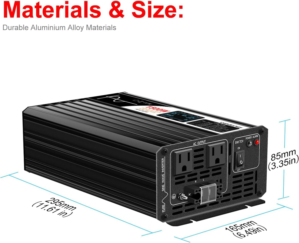 Xijia 1500W (Peak Power 3000W) Pure Sine Wave Inverter DC 72V to AC 120V 60HZ Solar Converter for Home Use car (DC72V (Range 60V-90V) 1500W)