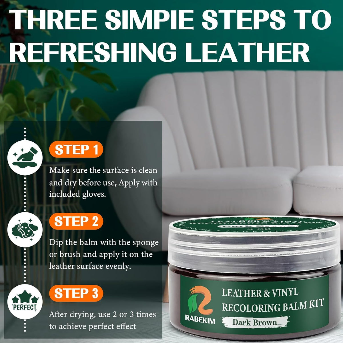 Dark Brown Leather Repair Kit, Leather Recoloring Balm – Restore & Repair Faded Leather on Couches, Car Seats, Shoes & Furniture | Leather Color Restorer & Conditioner | Easy DIY Application