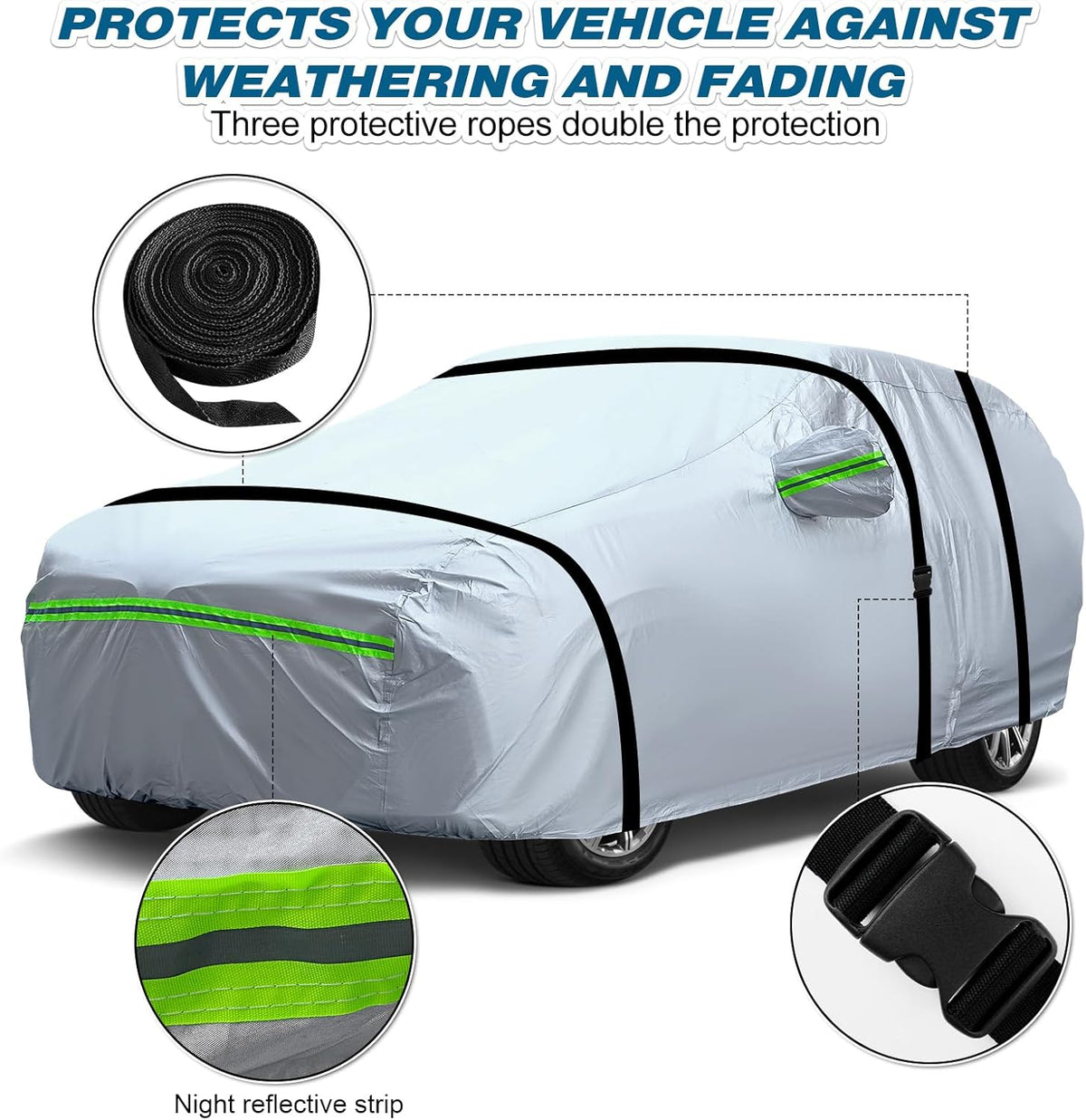 TUCAREST 6-Layers Premium Heavy Outdoor Pickup Full Car Cover Hard Shell Zipper Design Waterproof All Weather Weatherproof UV Sun Protection Snow Dust Storm Resistant with Straps(Fit for UP 180"-206")