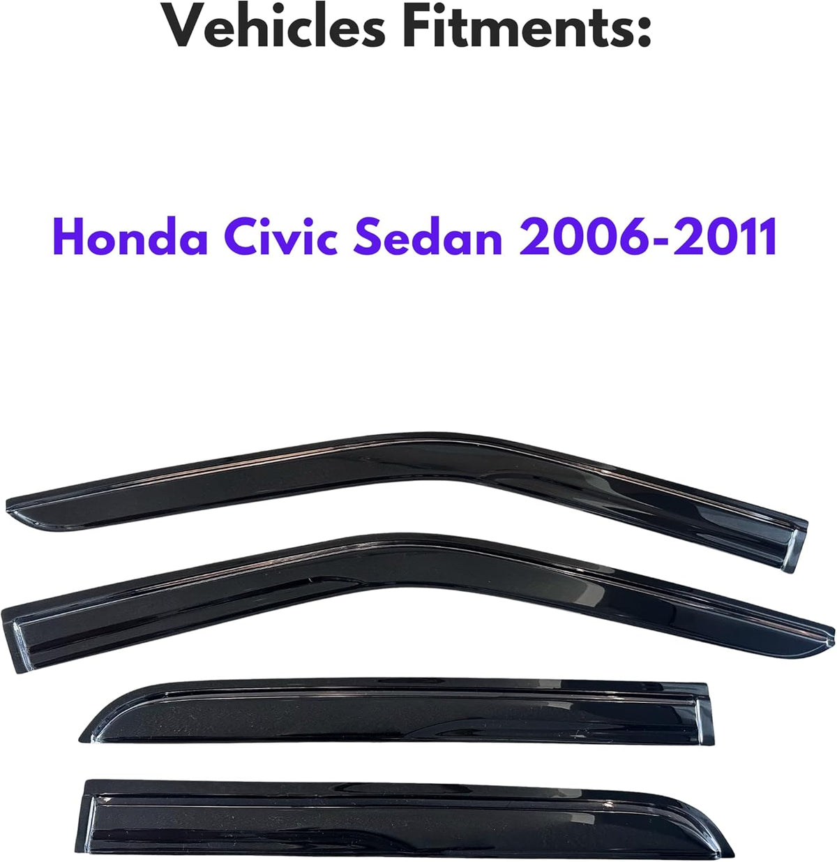 KPY Window Visor Compatible with Honda Civic Sedan 2006-2011, 4PC Rain Guard Side Window Vent Deflectors Tape-On Mugen Style, 2006 2007 2008 2009 2010 2011