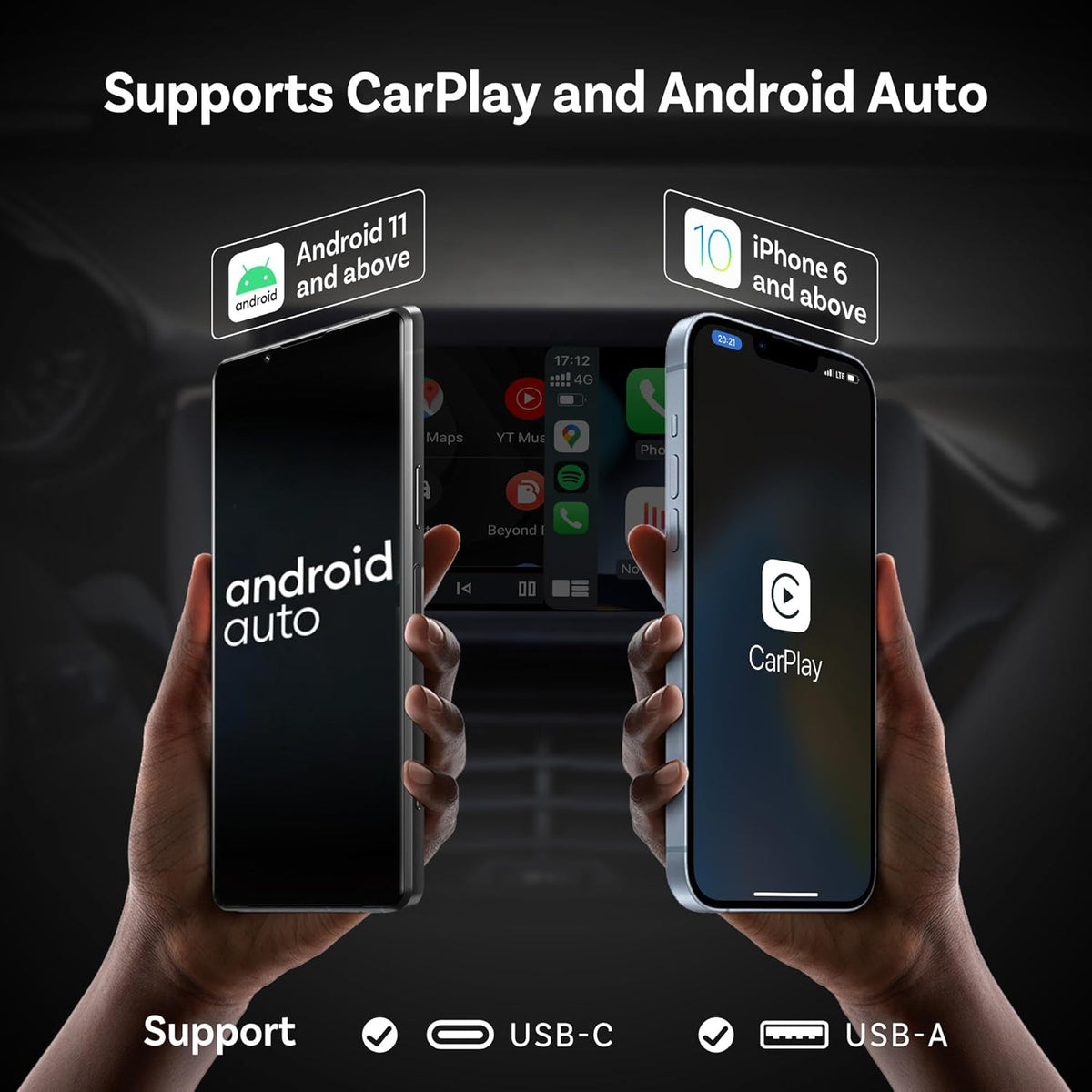 OTTOCAST Mini Wireless Carplay Adapter 2025 for Apple iPhone/Android Auto, Convert Wired to Wireless Car Play for Older Cars USB Design Plug & Play, Multi-User Seamless Connection for iOS 10+ (Black)