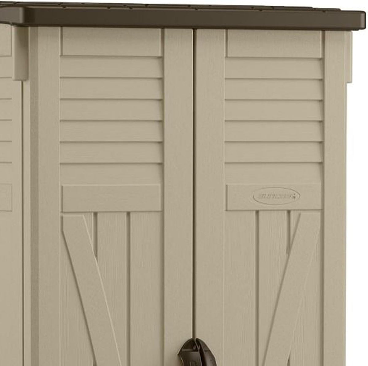 Suncast 22 Cubic Feet Capacity Tall Plastic Vertical Outdoor Shed for Garden, Backyard, Patio, or Pool Supplies Storage, Brown