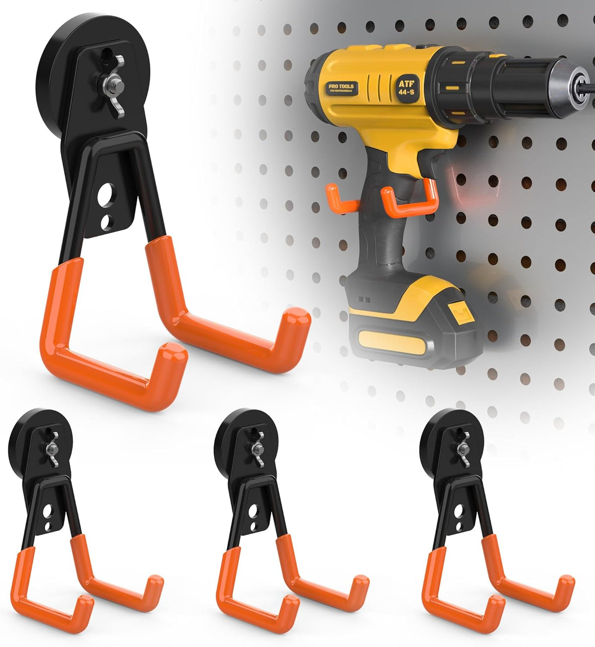 4 Pack Large Heavy Duty Magnetic Hook Extra Strong Magnetic Garage Hooks Big NdFeB Industrial Magnet Hooks Magnetic Utility Storage Holder Organization with Anti-Slip Coating for Hanging Garden Tool