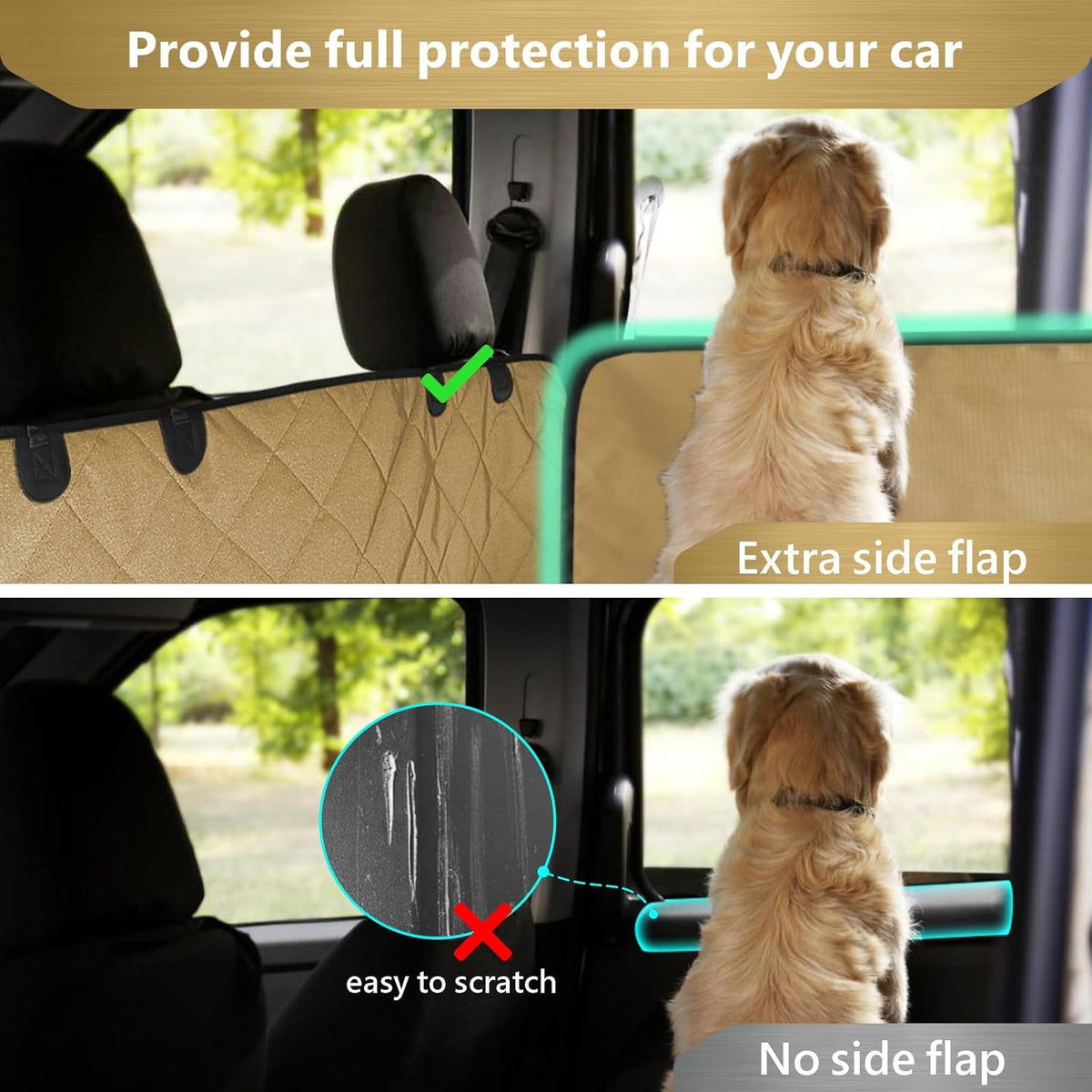 F-color SUV Cargo Liner for Dogs - Waterproof Pet Cargo Liner with Side Flaps, Comfort Dog Cargo Cover with Bumper Flap, Scrachproof Non-Slip Large Size Universal Fit SUVs Sedans Trunks Vans, Khaki