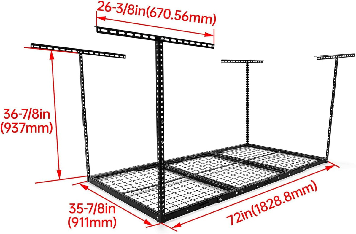 Kojem 3x6 Overhead Garage Storage Rack Adjustable Ceiling Garage Organization Shelf Ceiling Mounted Overhead Storage Racks Steel - Black