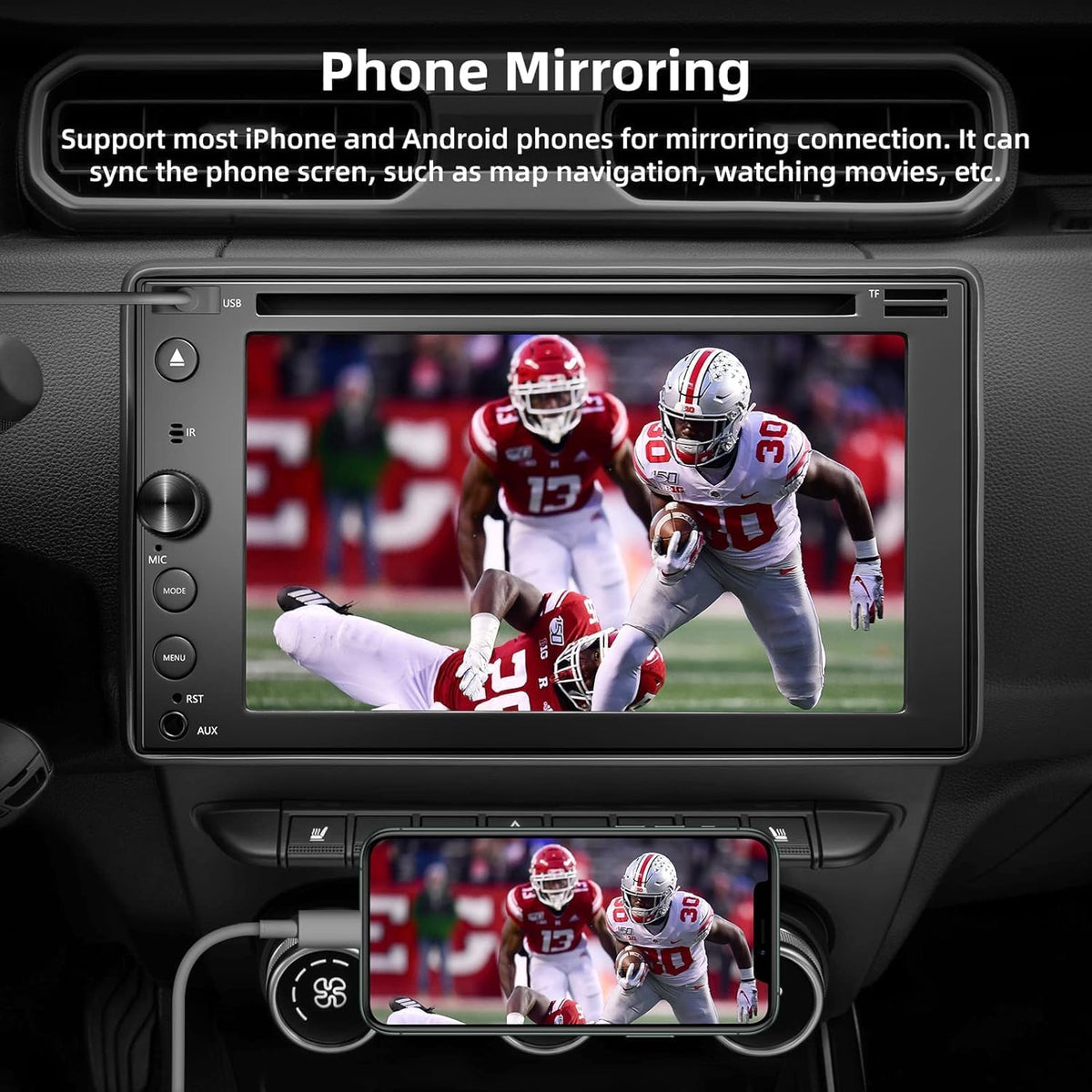 Double Din Car Stereo with CD/DVD Player Apple Carplay & Android Auto, 6.2Inch Car Radio with Bluetooth and Backup Camera, Touch Screen, Mirror Link, Steering Wheel Control, USB/TF/AUX Input, AM/FM