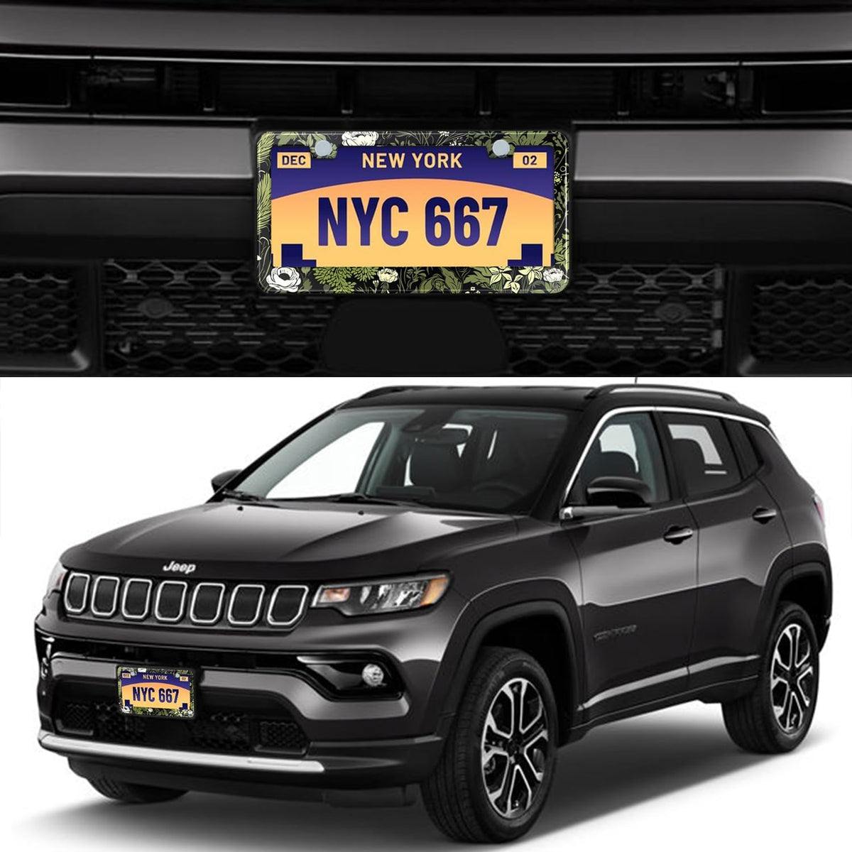 Sage Green Floral License Plate Frame Plant Flowers Stainless Steel License Plate Frames Holder Covers Rust-Proof Auto Parts Decoration with Screws License Plate Holder for Car Accessories 12x6 Inch