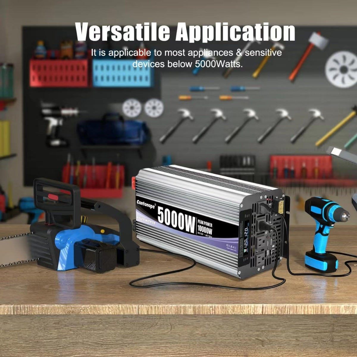 5000W Power Inverter 12V to 110V/120V DC to AC with LCD Display, Remote Controller and 4 x AC Outlets Car Adapter for Car Truck Boat RV Off Grid Solar System