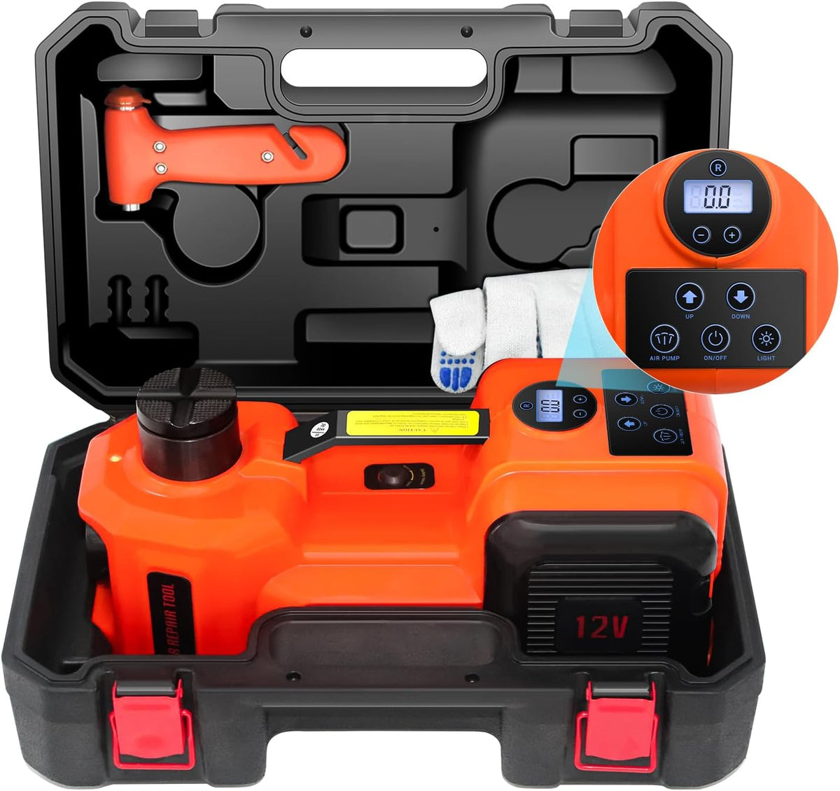 E-HEELP Electric Car Jack Kit 5Ton 12V Hydraulic Car Jack Lift for SUV MPV Sedan Truck Change Tires Garage Repair with LCD