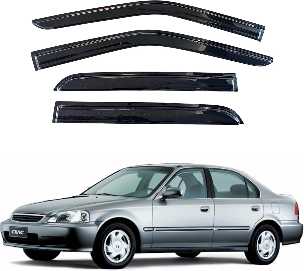 KPY Window Visor Compatible with Honda Civic Sedan 1996-2000, 4PC Rain Guard Side Window Vent Deflectors Tape-On Mugen Style, 1996 1997 1998 1999 2000