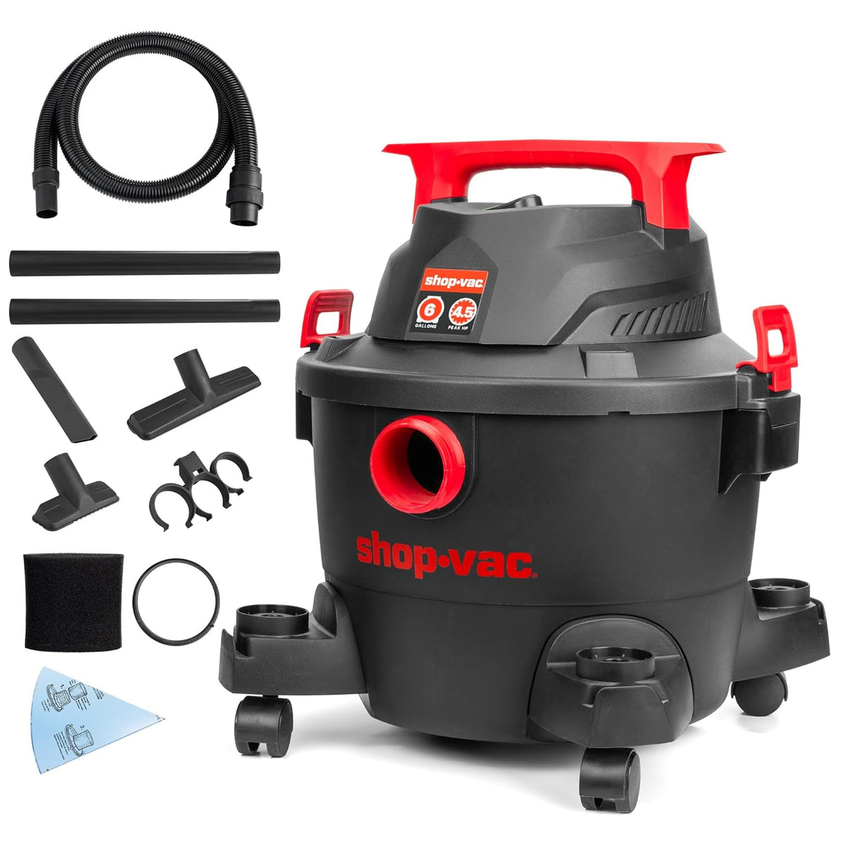 Shop-Vac 6 Gallon Wet/Dry Vacuum, 4.5 Peak HP Shop Vacuum with Blower, 1-7/8 Inch Diameter x 6 Foot Hose, 10 Foot Cord, Ideal for Jobsite, Garage, Workshop & Home