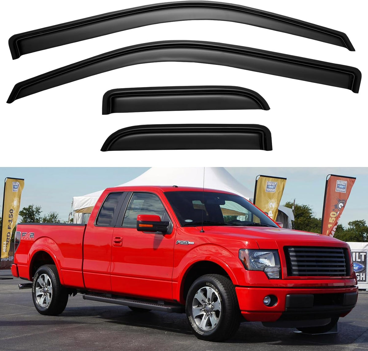 Window Visors Rain Guards for 2004-2014 Ford F150 SuperCab, Out-Channel Window Vent Wind Deflectors Visors Shades for 04-14 F-150 Extended Cab