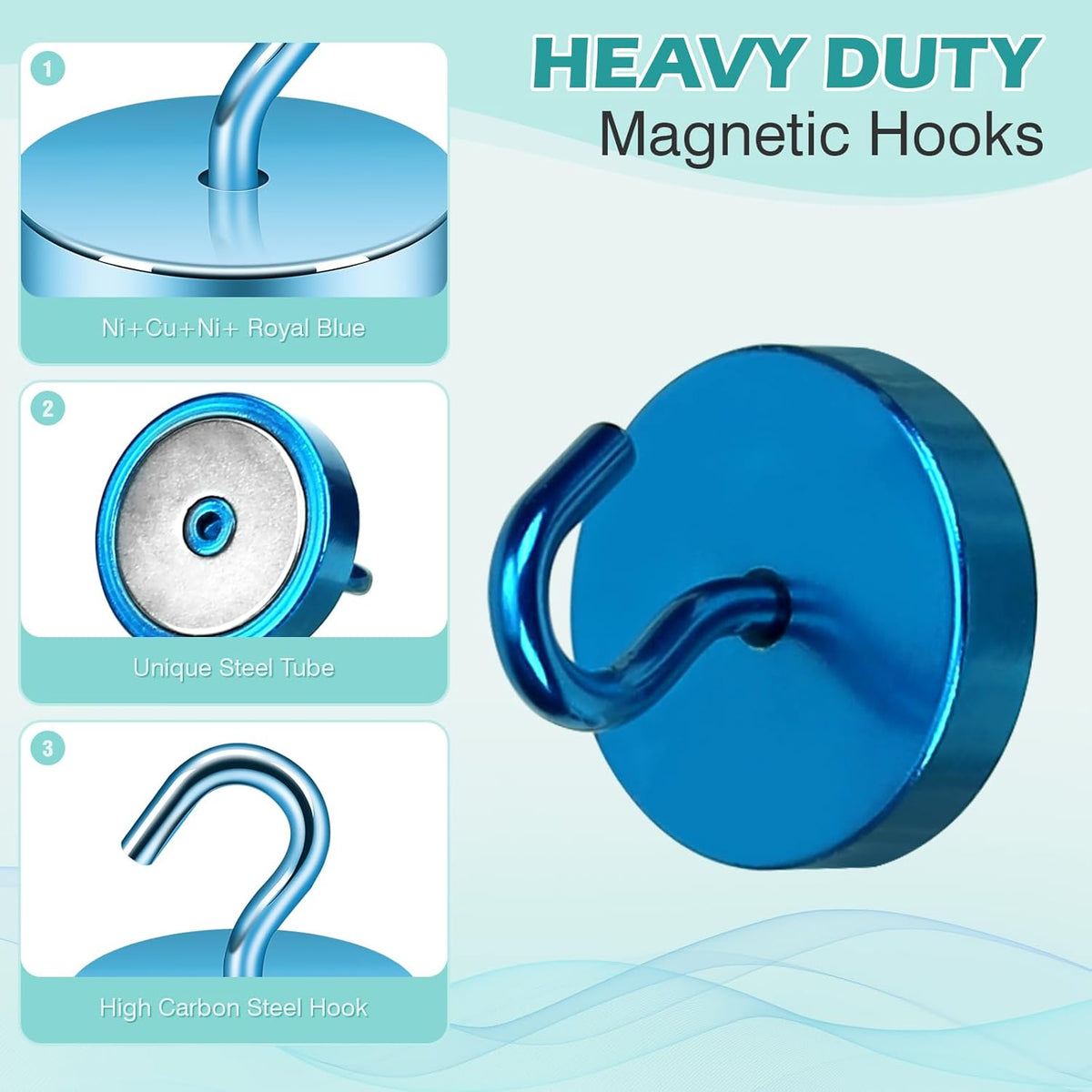 Neosmuk Magnetic Hooks, Cruise Ship Essentials, 100lb+ Heavy Duty Magnetic Hooks for Cruise Cabins, Refrigerator, Grill, Hanging, and Travel | Extra Strong Must-Haves Magnet Hook,RoyalBlue