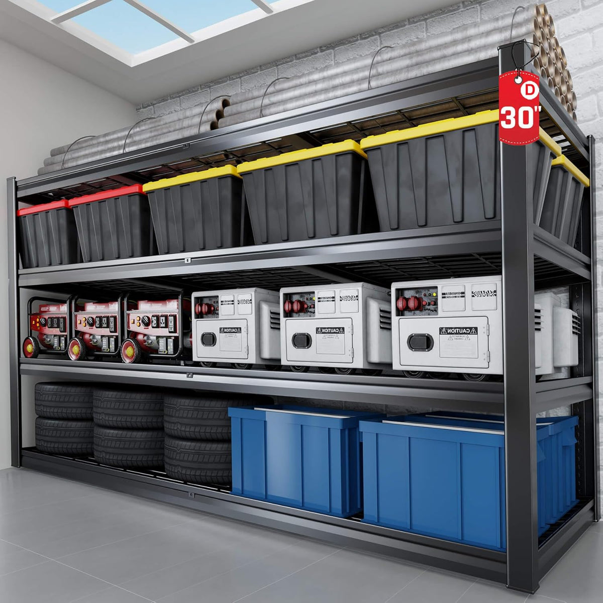 72" W Storage Shelves Heavy Duty Garage Shelving 30" D Metal Shelving Unit, 4 Tier Adjustable Shelves, 5000LBS Steel Industrial Shelving for Basement Warehouse Commercial, 72" W*30" D*72”H