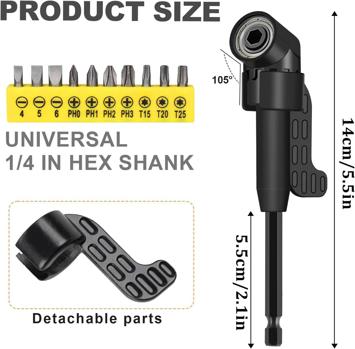 18Pcs Flexible Drill Bit Extension, Include 3Pcs Rotatable Socket Adapter 2Pcs 105° Right Angle Drill Attachment 10 Short Screwdriver Bits 90° Angled Bits and 2 Bendable Extension Tool