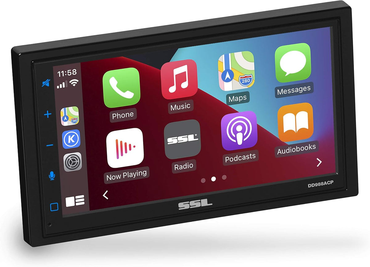 Sound Storm Laboratories DD988ACP Car Audio Stereo System – Apple CarPlay Android Auto, Double-Din 6.75 Inch Capacitive Touchscreen, Bluetooth Audio and Hands-Free Calling, No CD Player